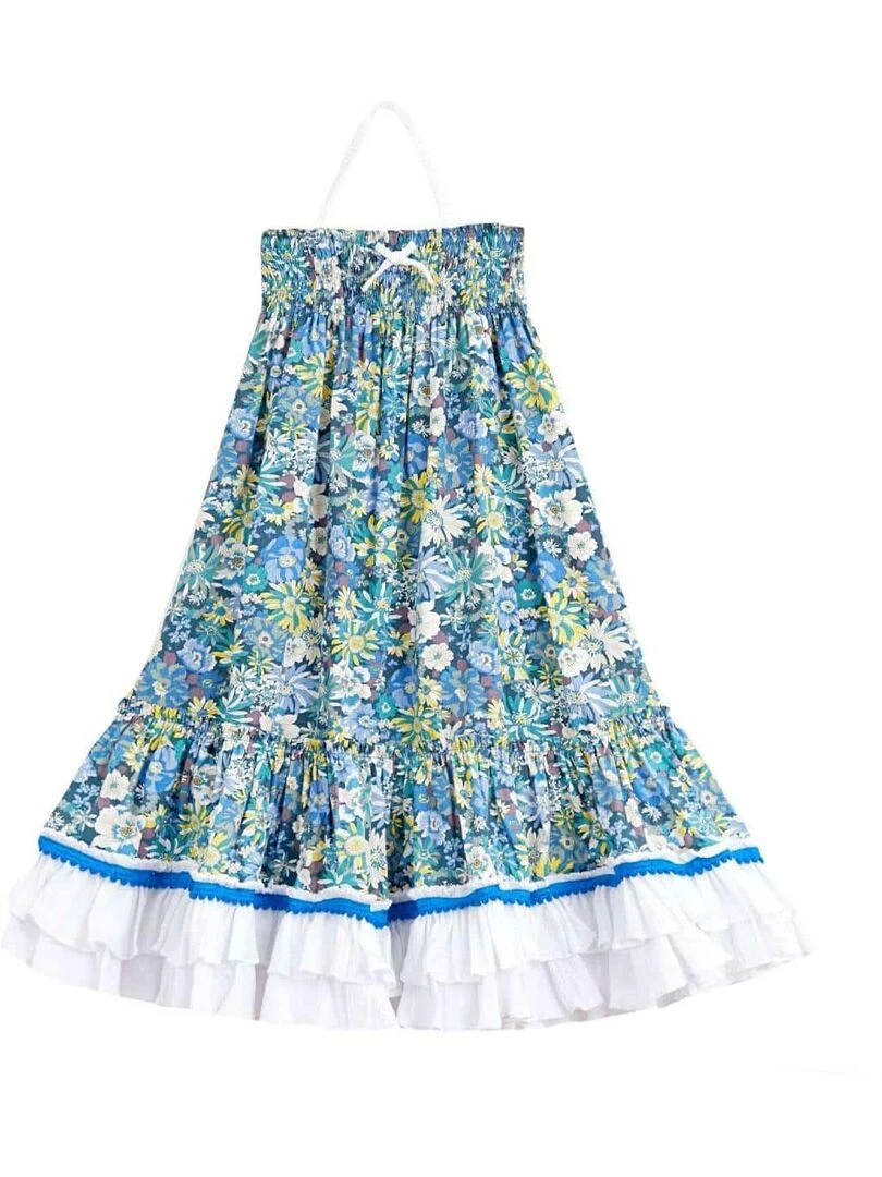 Robe Longue Fleurie e Bohème Fille  2 en 1  ESMERALDA   'LA FAUTE A VOLTAIRE'   Bleu