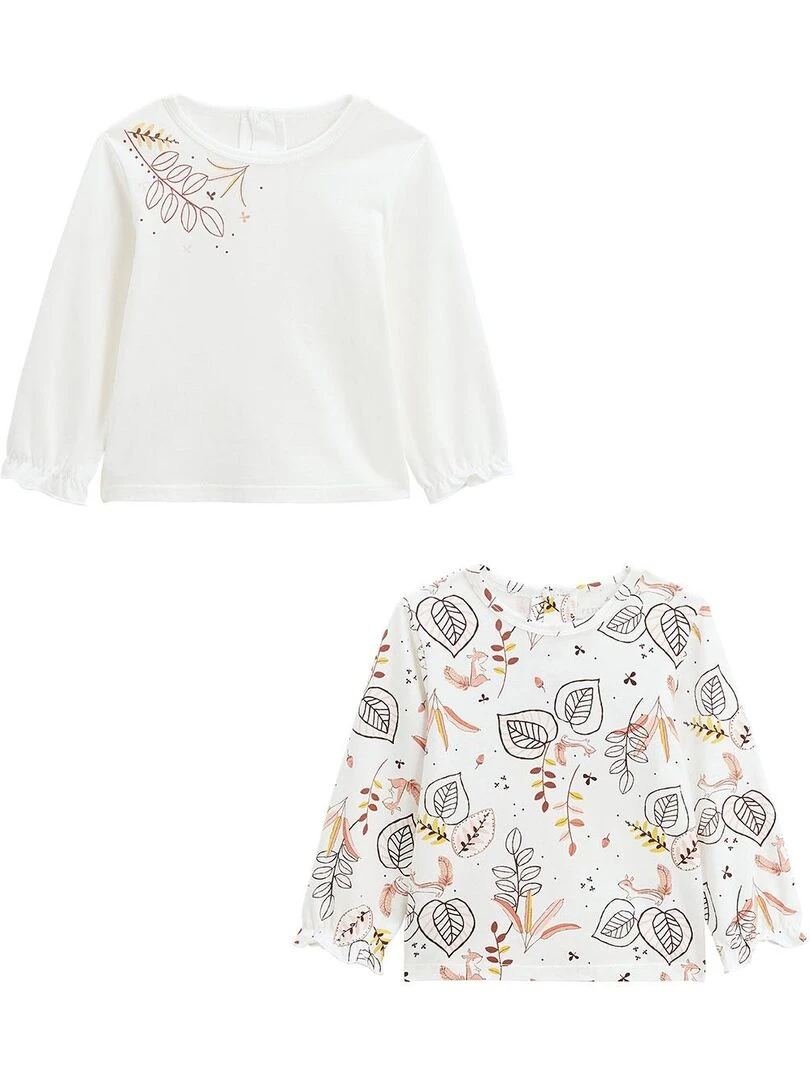 Lot de 2 t shirts bébé manches longues Léonie Ecru