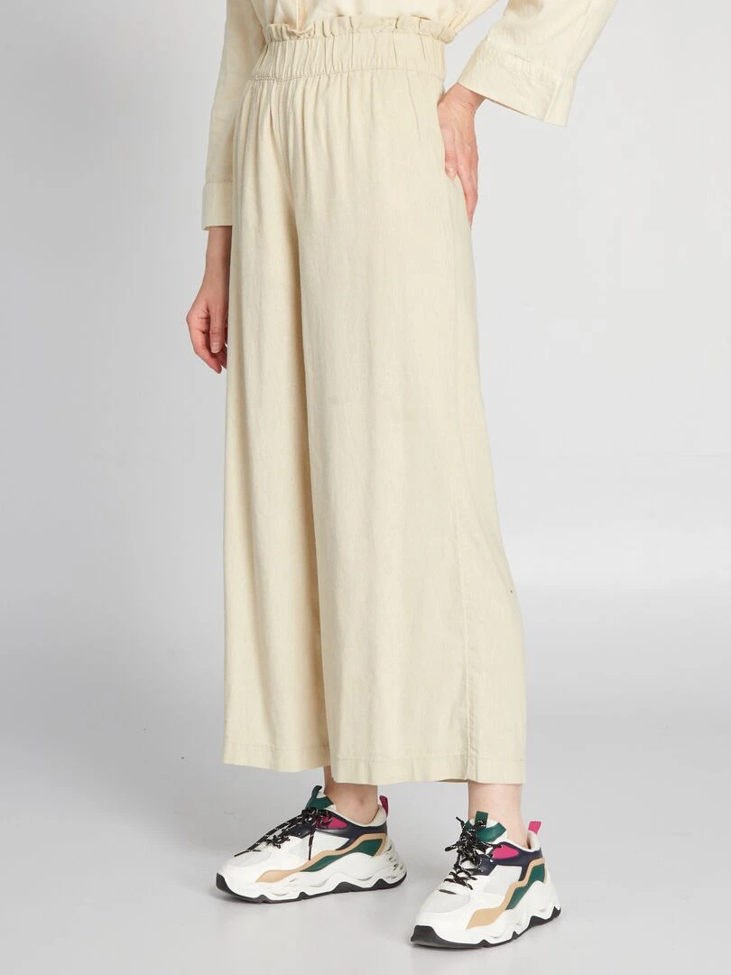 Pantalon en lin wide leg   Beige