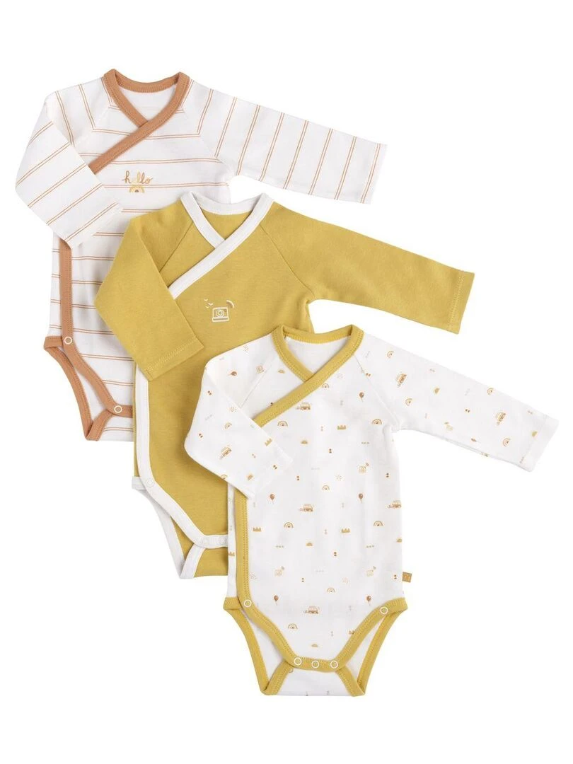 Bodies bébé en coton à manches longues lot de 3 SAUTHON Blanc Jaune