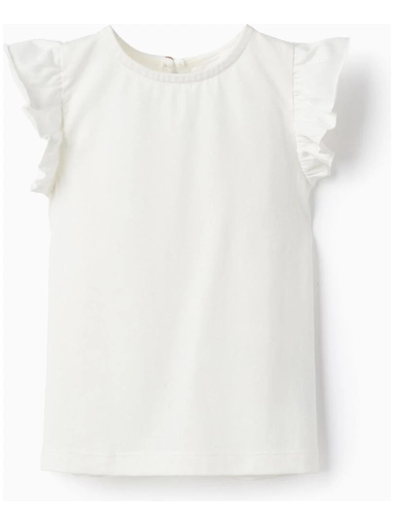 T Shirt En Coton À Volants Pour Bébé Fille manches courtes MATISSE Blanc