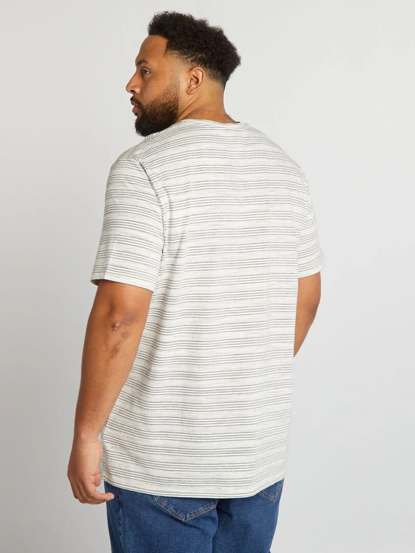 T shirt rayé à col tunisien   blanc