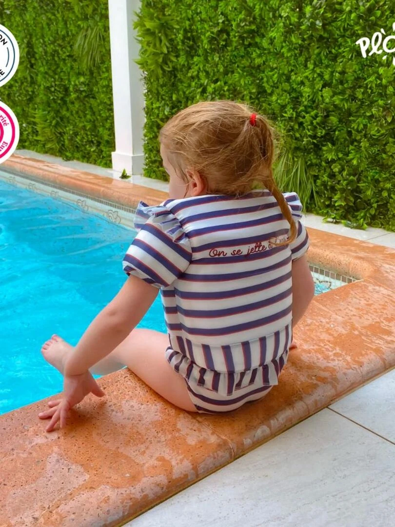 Maillot de Bain Neo Enfant avec Flotteurs   Accessoire de Natation Fille   Blanc Bleu
