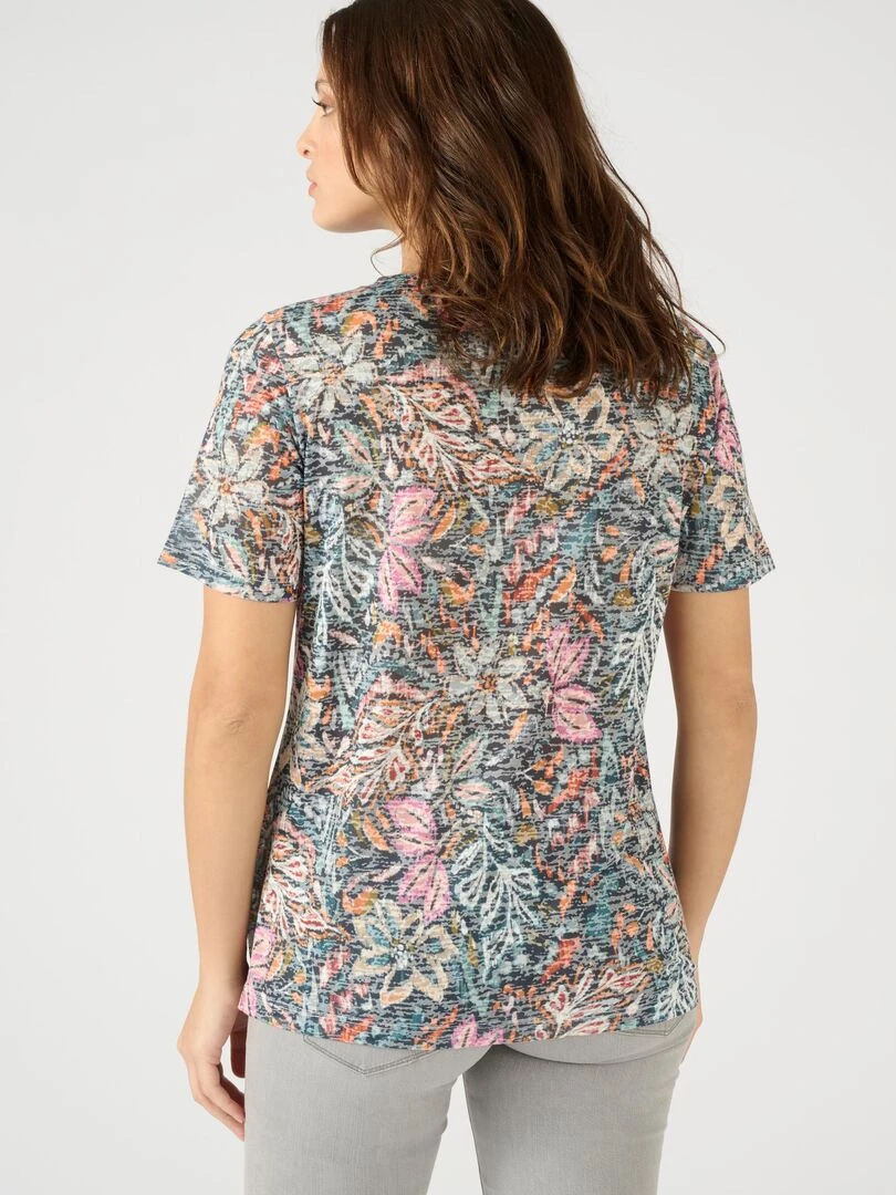 Tee shirt manches courtes maille dévorée imprimée   Damart   Bleu marine