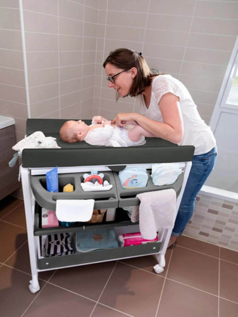 BEBECONFORT Dolphy Table à langer et baignoire 2en 1  De la naissance à 12 mois (11kg)  Gray Mist   Gris foncé