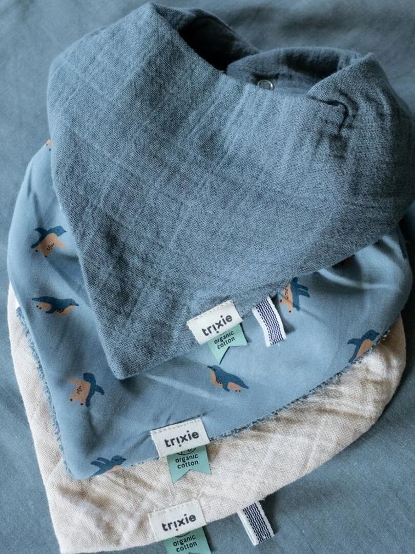 Lot de 3 bavoirs bandanas Peppy Penguins Bleu