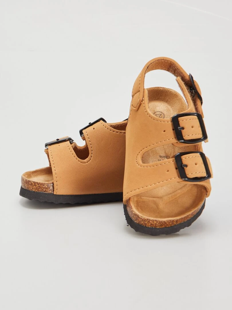 Sandales avec brides à scratch à la cheville   Marron