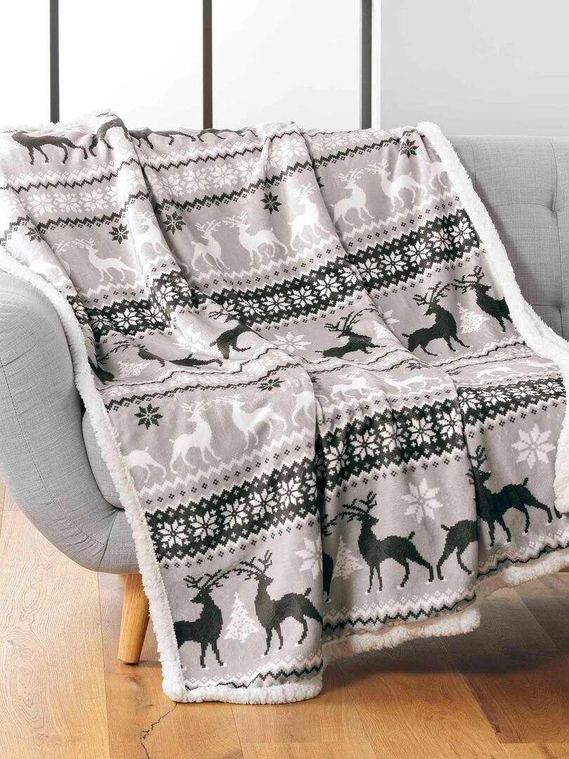 Plaid sherpa 125 x 150 cm Montagne d'hiver Gris