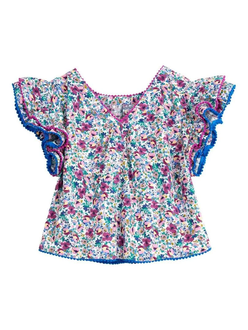 Blouse Fleurie Fille  Violette Bleu Roi  Manches Papillons  BUTTERFLY   'LA FAUTE A VOLTAIRE'   Violet
