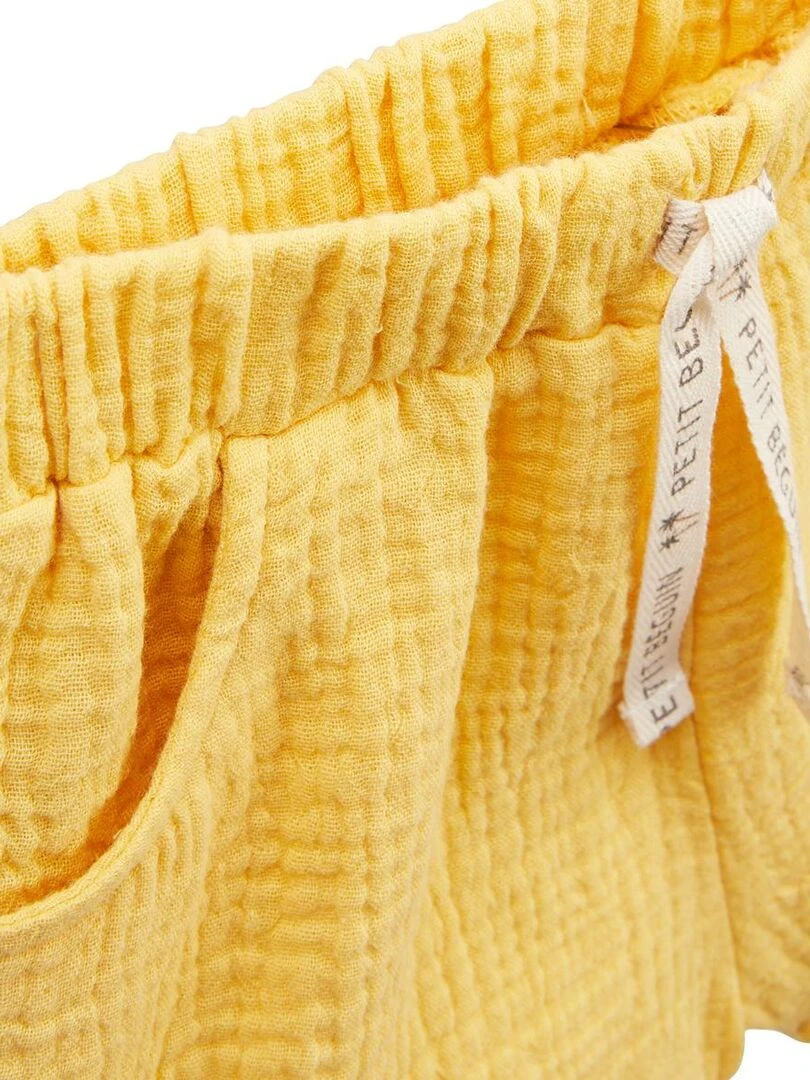 Short bébé en gaze de coton Petit Envahisseur   Jaune