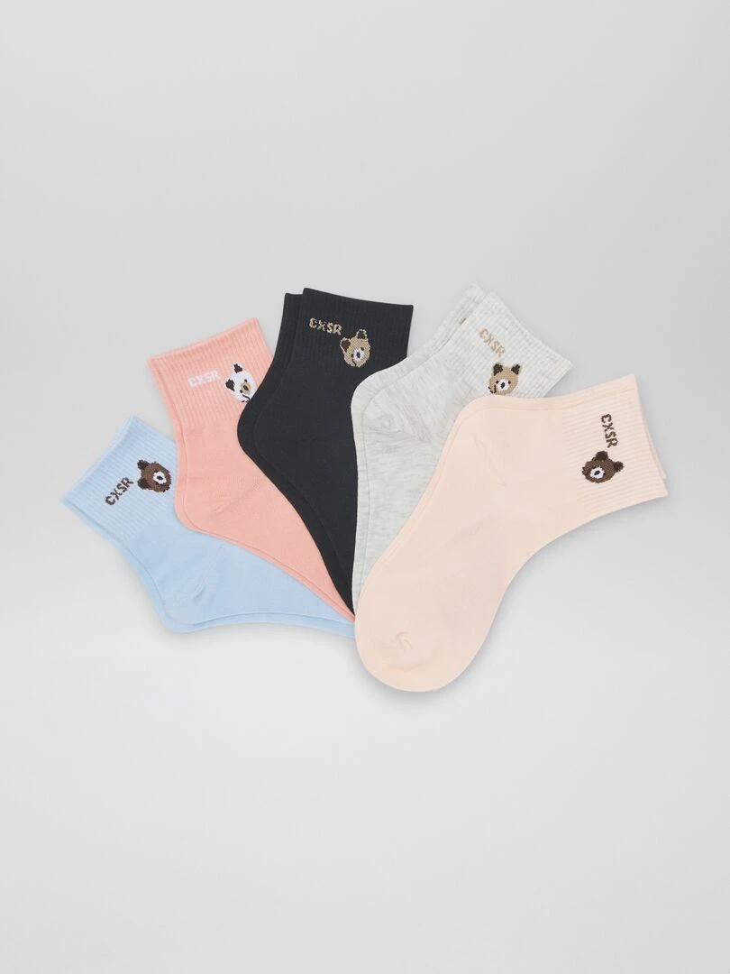 Lot de 5 paires de chaussettes Noir/rose/gris/bleu