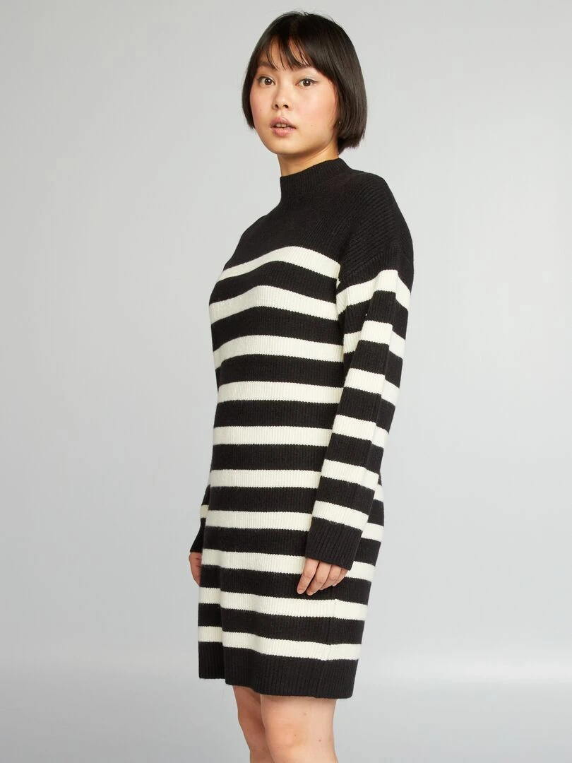 Robe pull rayée   Noir/blanc
