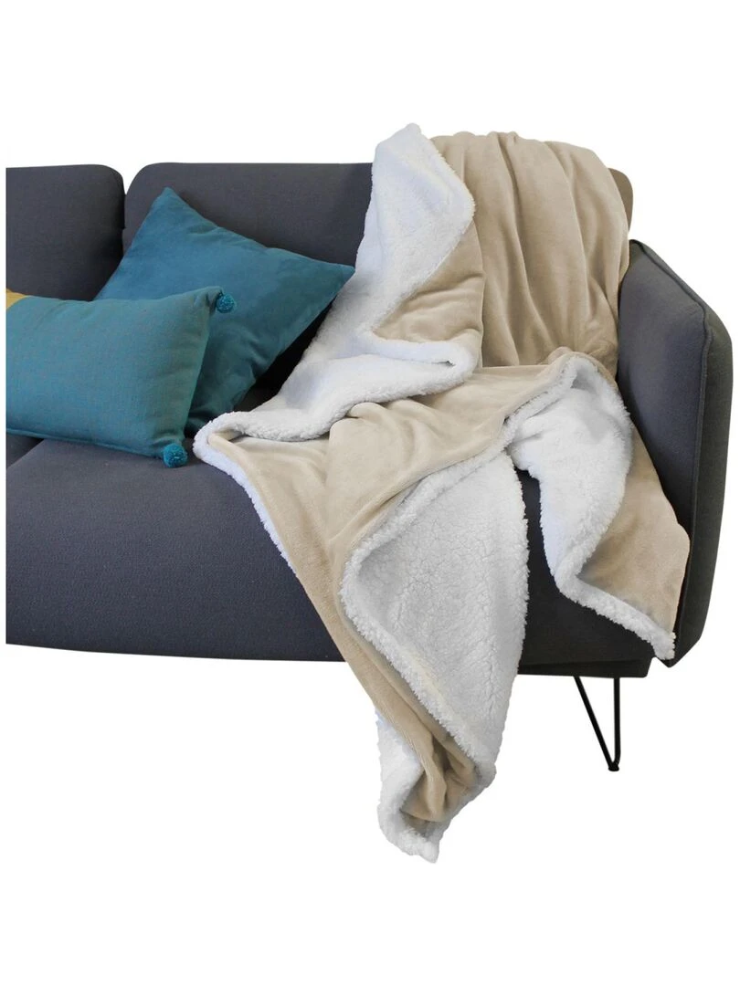 Couverture  plaid polaire en flanelle et sherpa ultra doux   Vivezen   Beige