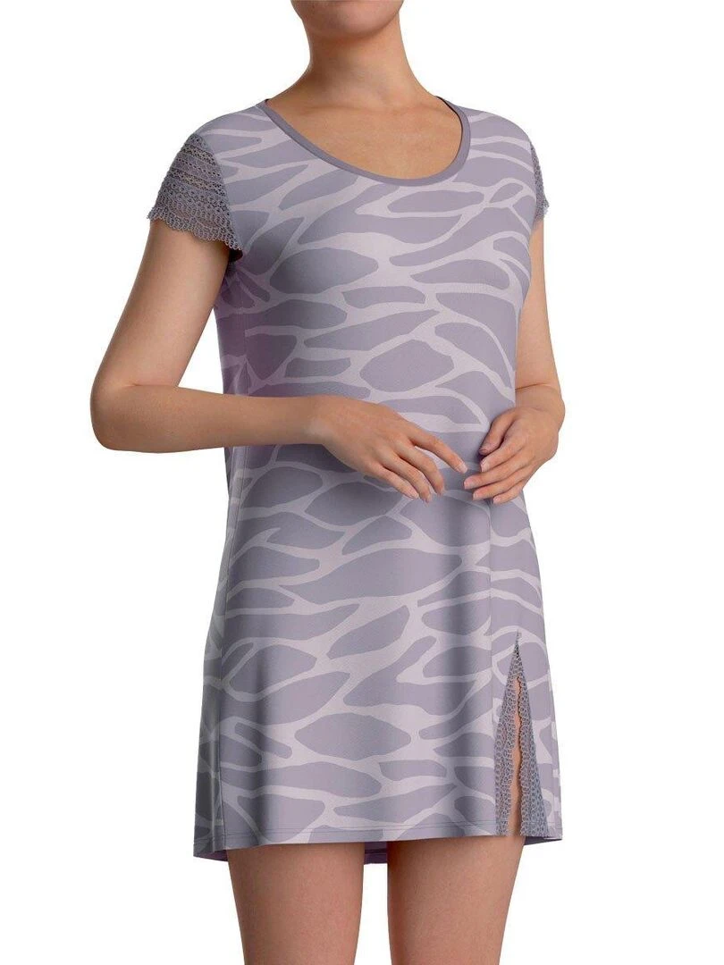 Chemise de nuit courte à motif d'écume Benita Gris