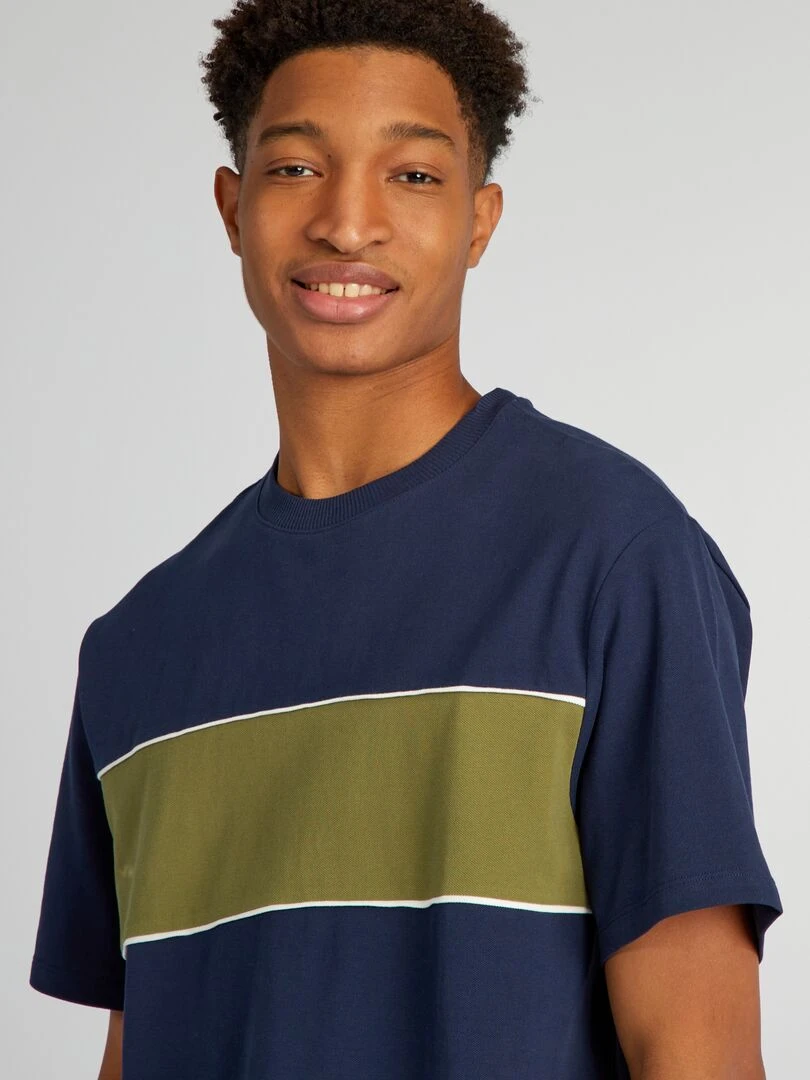 T shirt en piqué de coton + d'1m90 Bleu marine / vert