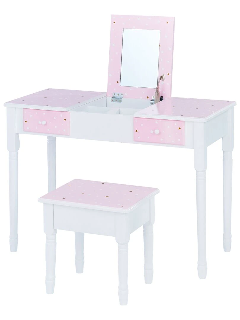Coiffeuse enfant bois table maquillage miroir tabouret Fantasy Fields Teamson TD 13295A Rose