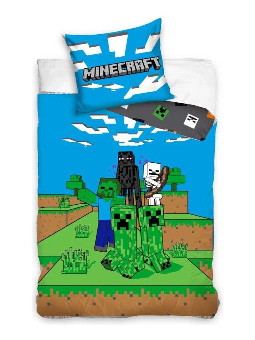 Parure de lit Minecraft Block 100% coton 140x200 cm Vert
