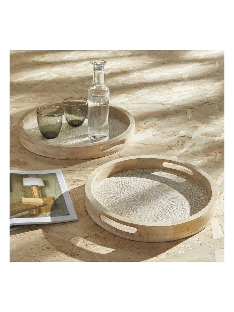Lot de 2 plateaux arrondis 'MANGO WOOD' 'TODAY' Beige