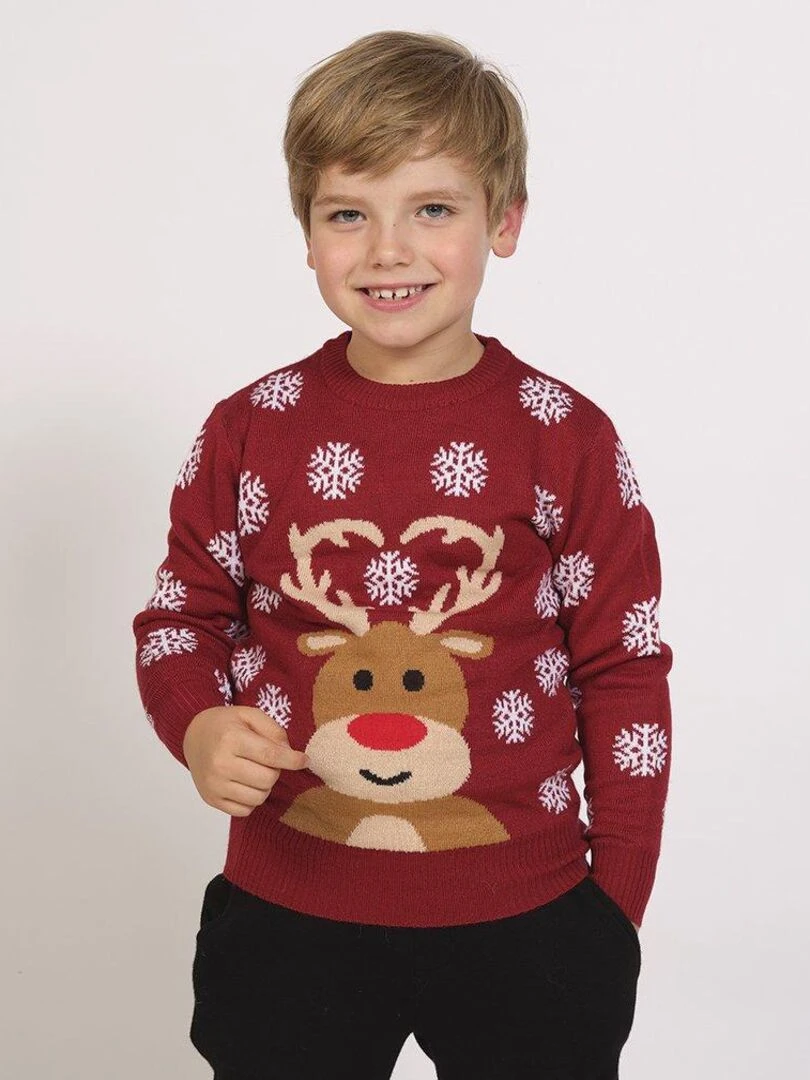 Pull de Noël "Renne trop mimi" junior Taille enfant Rouge