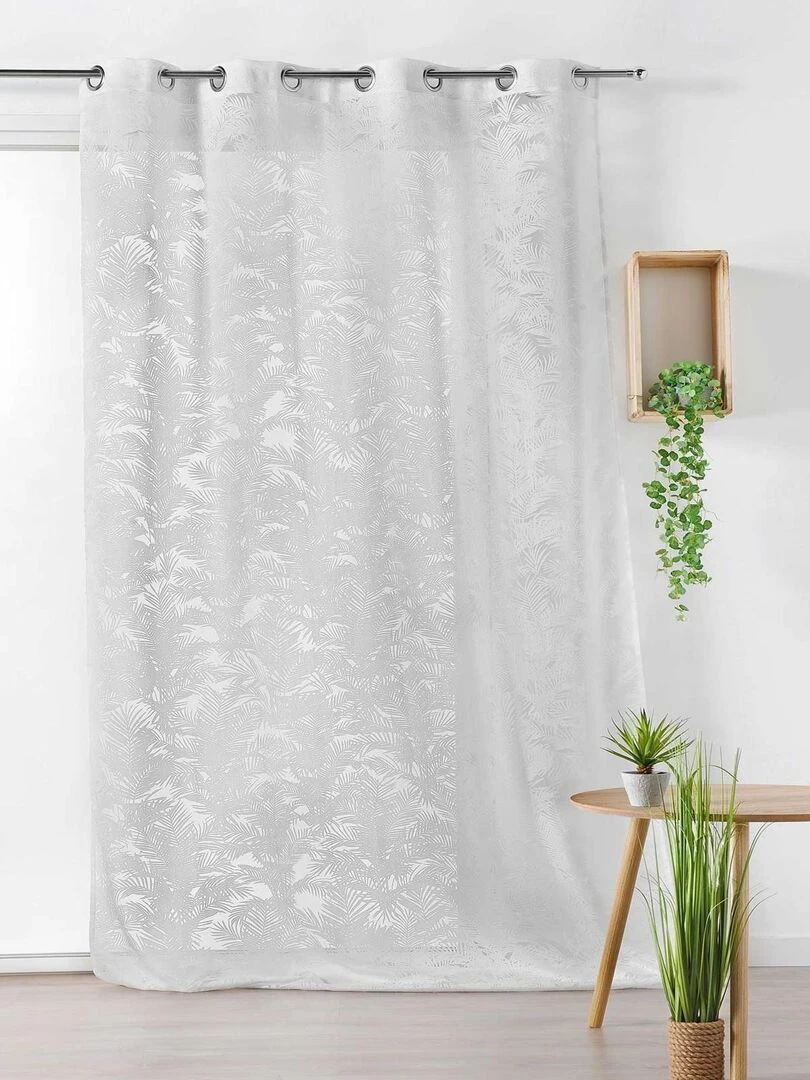 Voilage à Motifs Frappés Feuilles de "Fougère" Blanc