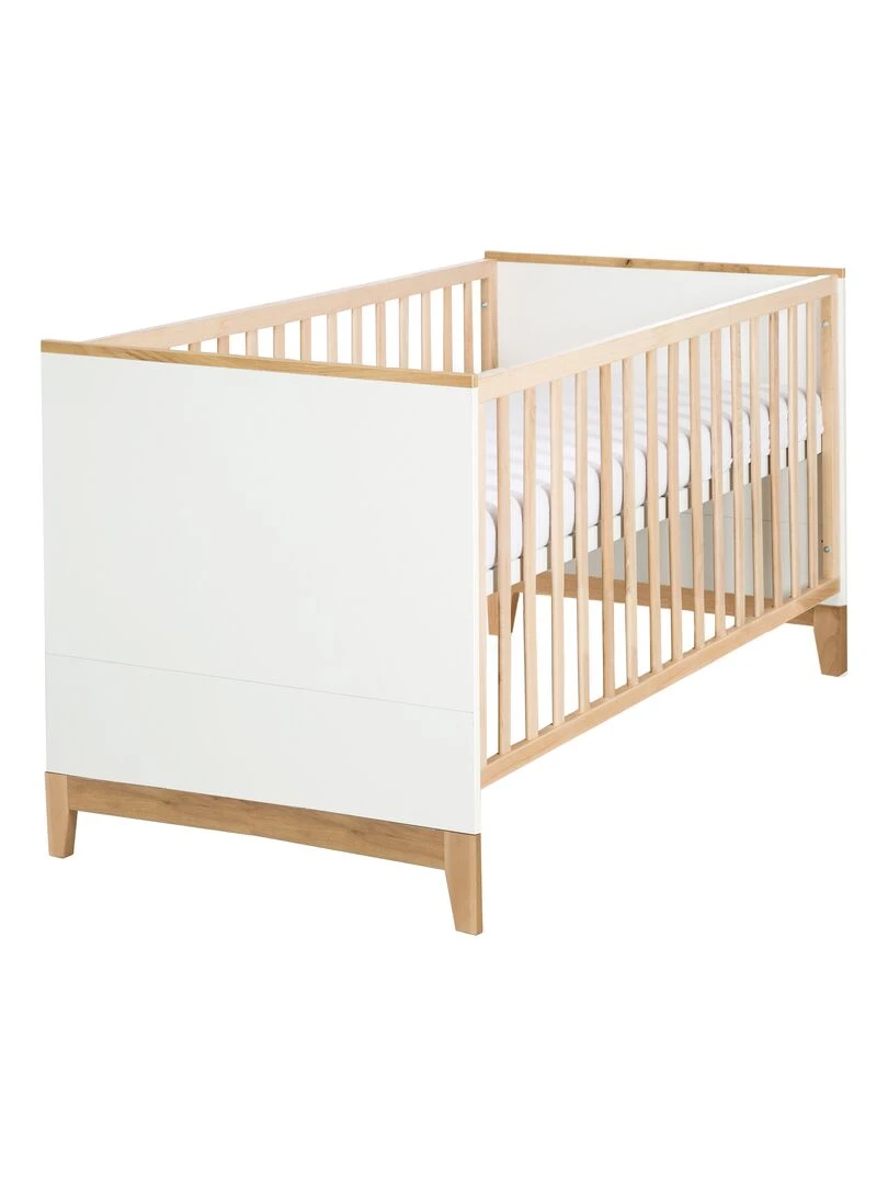 ROBA Lit bébé évolutif "Finn" Rétro 70x140 Hauteur Réglable 0 à 7 Ans Blanc/Décor Chêne Doré Blanc