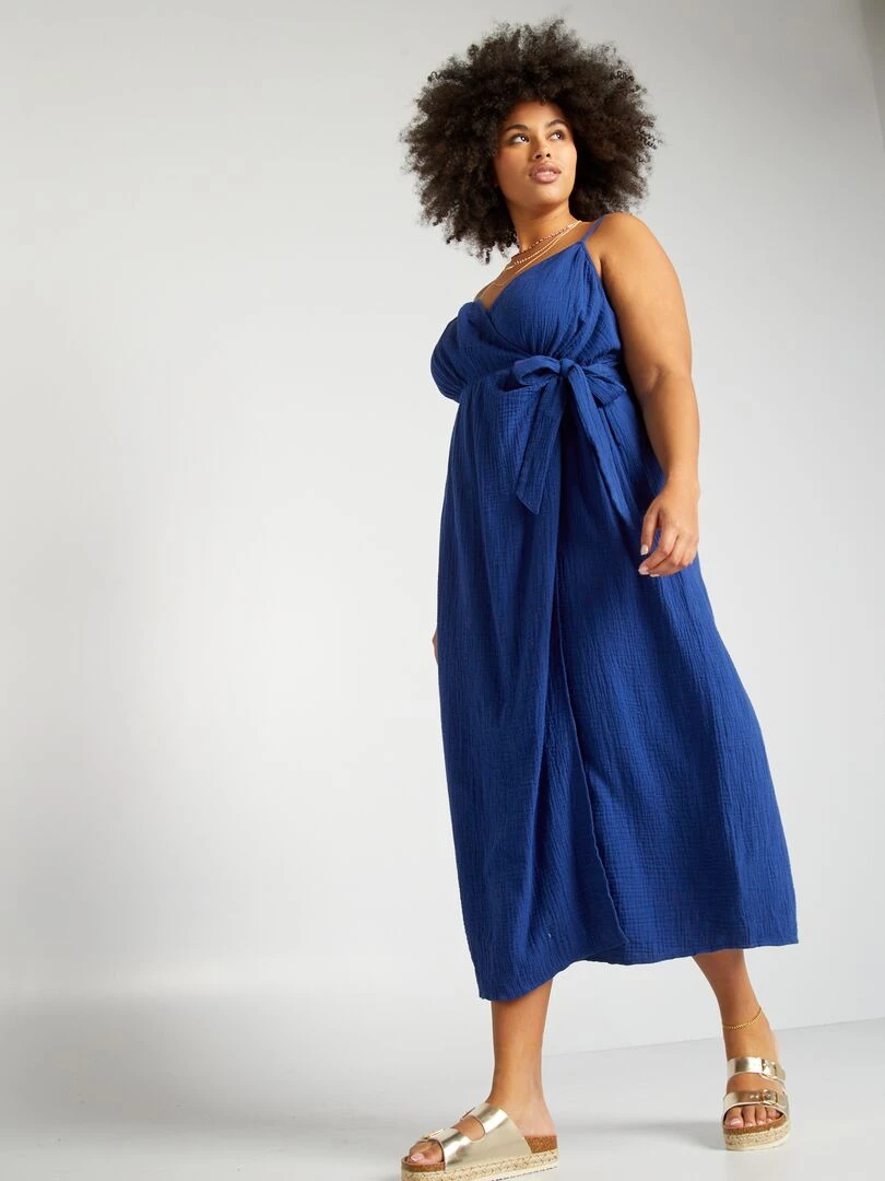 Robe longue en gaze de coton Bleu