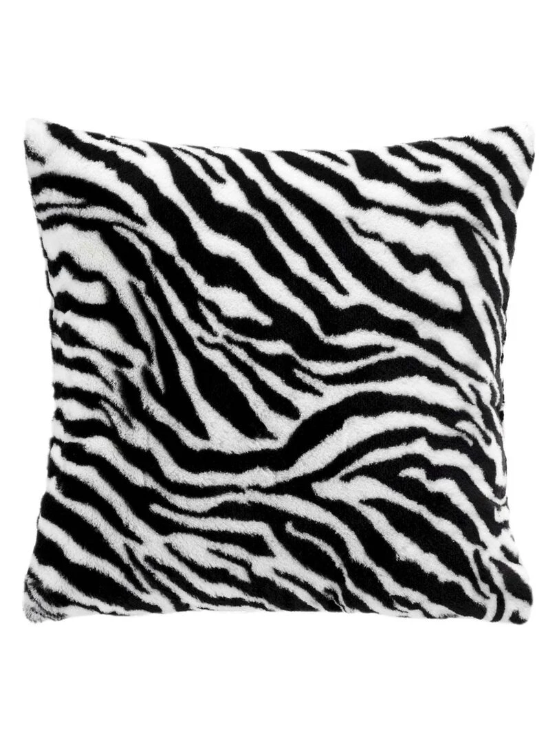Housse de Coussin imitation fourrure Zebrela Noir