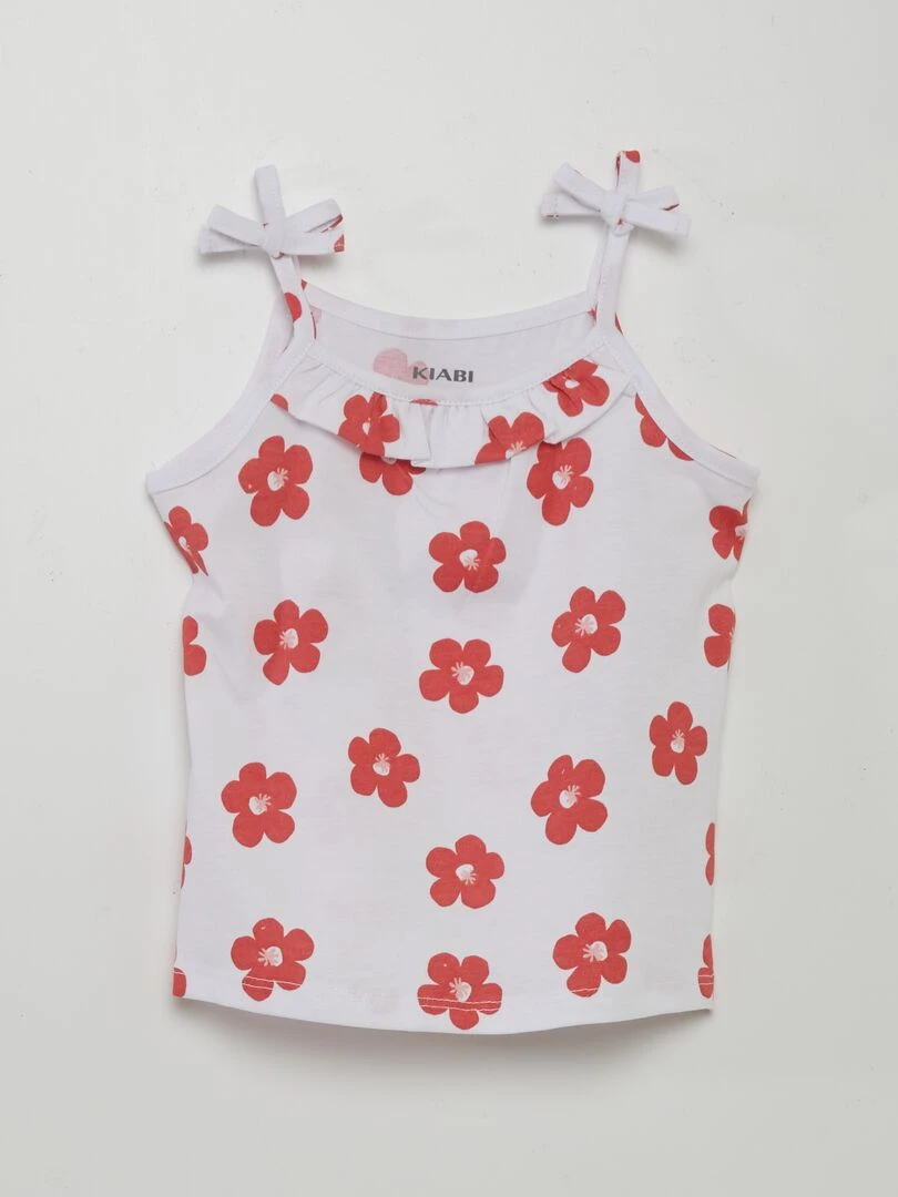 Débardeur en jersey à fines bretelles avec noeud   2 pièces   Blanc/rouge