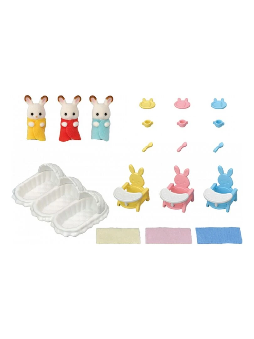 5532 'sylvanian Families' Les Triples Lapin Chocolat Et Accessoires Puericulture   N/A