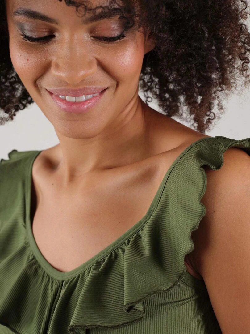 Débardeur pour femme en maille cotelée 'Deeluxe'   Kaki