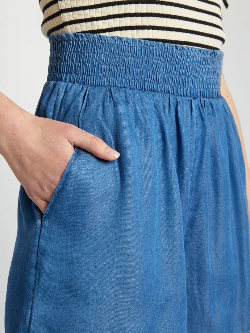 Short fluide à taille élastiquée   Bleu