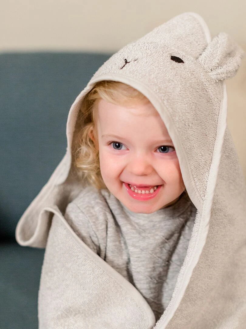 Cape de bain lapin en coton Gris