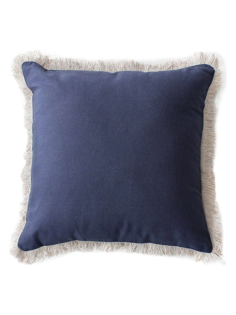 Coussin uni et déhoussable à franges Bleu