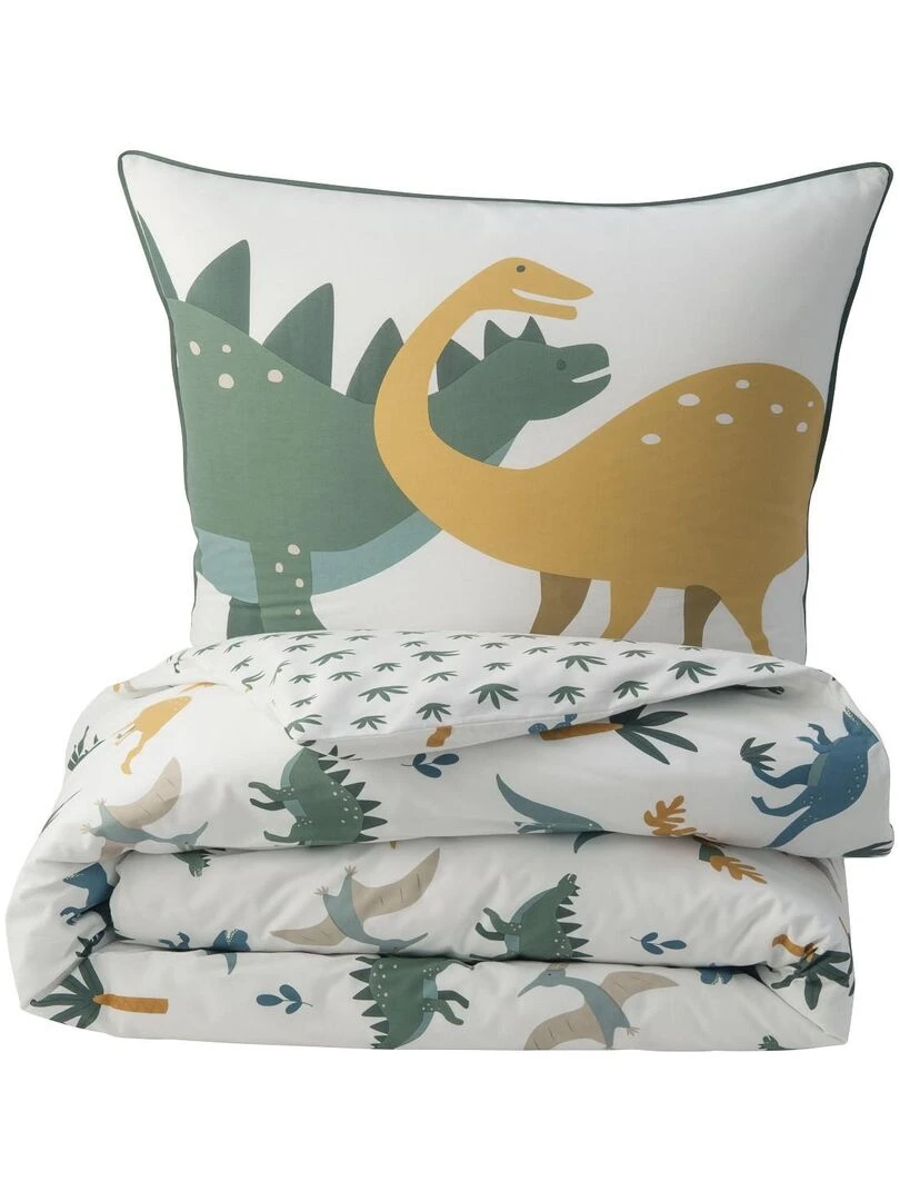 Future Home   Parure de lit enfant en coton 57 fils imprimé blanc et vert   Blanc