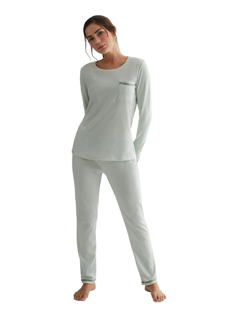 Pyjama pantalon haut manches longues Rayas Vert