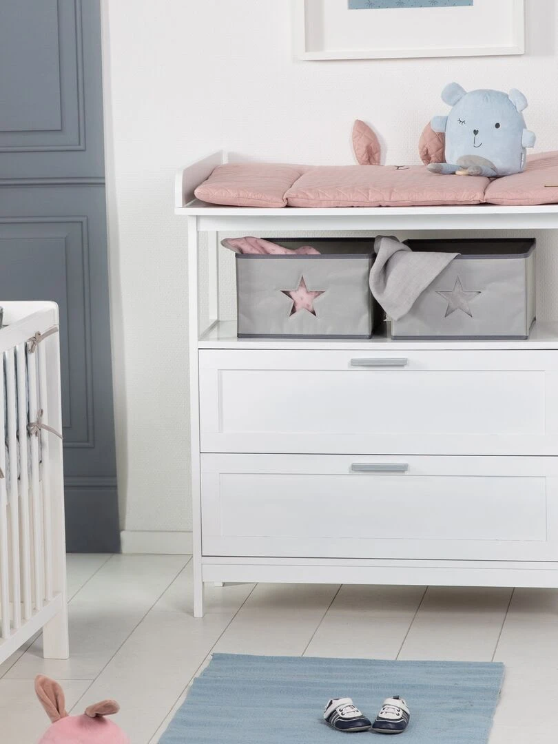 ROBA Commode à langer "Hamburg" à 2 Tiroirs + 2 boîtes de rangement – gris Blanc