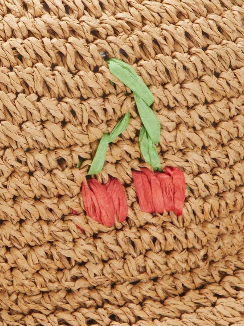 Chapeau de paille imprimé cerises Beige