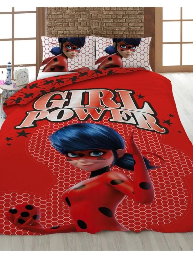 Parure de lit simple Miraculous Marinette girl power 140 cm x 200 cm Rouge