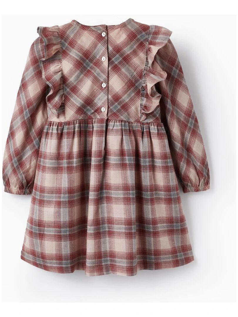 Robe à carreaux pour fille manches longues LITERATURE CLUB Rose clair