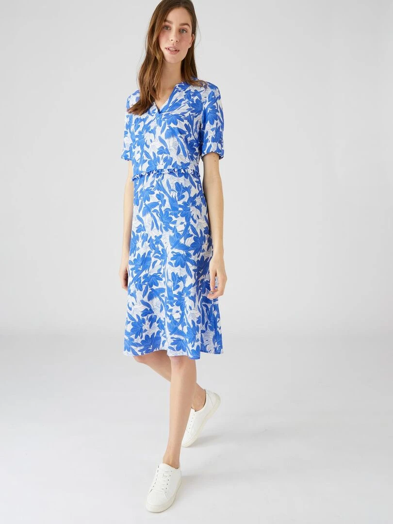Robe imprimée à taille volantée Damart Bleu