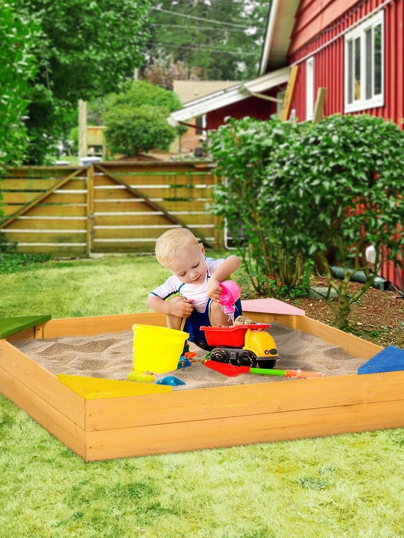 Bac à sable carré en bois pour enfants 109 x 109 x 19 8 cm bois naturel   Beige