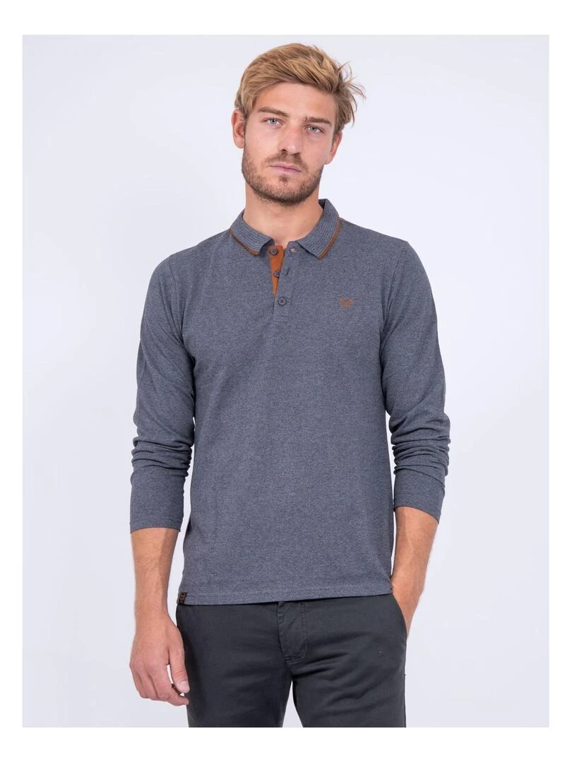 Polo manches longues pur coton PONDOR Gris foncé