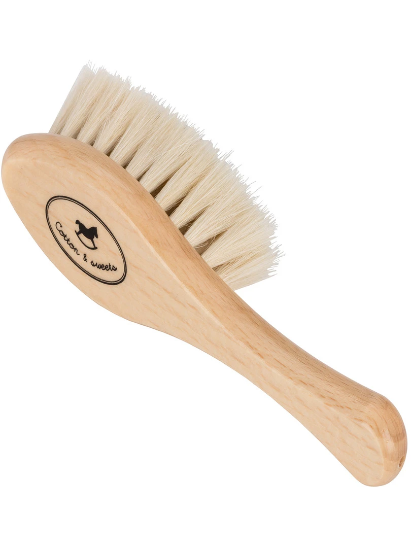 Brosse à cheveux bébé de relaxation en bois et poils de chèvre doux Beige