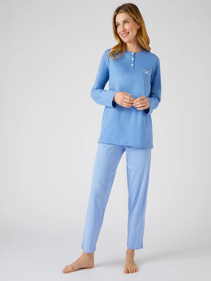 Pyjama maille jersey coton peigné Damart Bleu