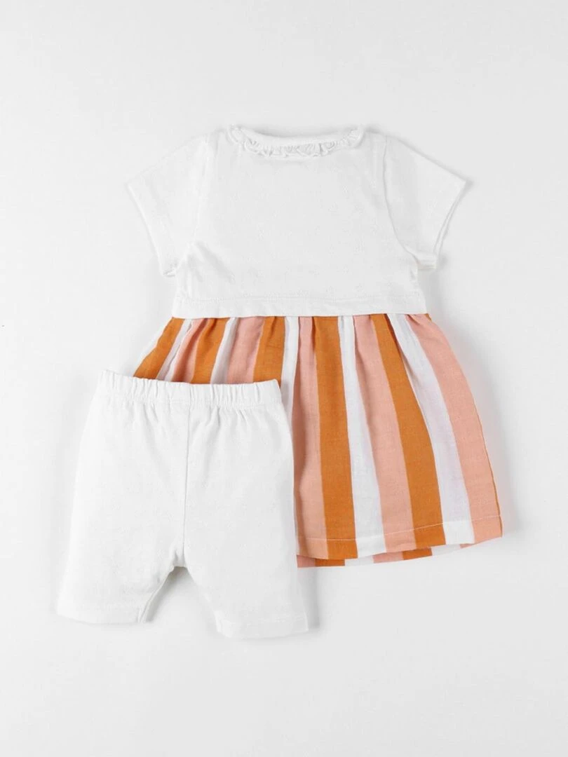 Set robe rayée + legging  écru/moutarde/rose   Noukie's   Orange