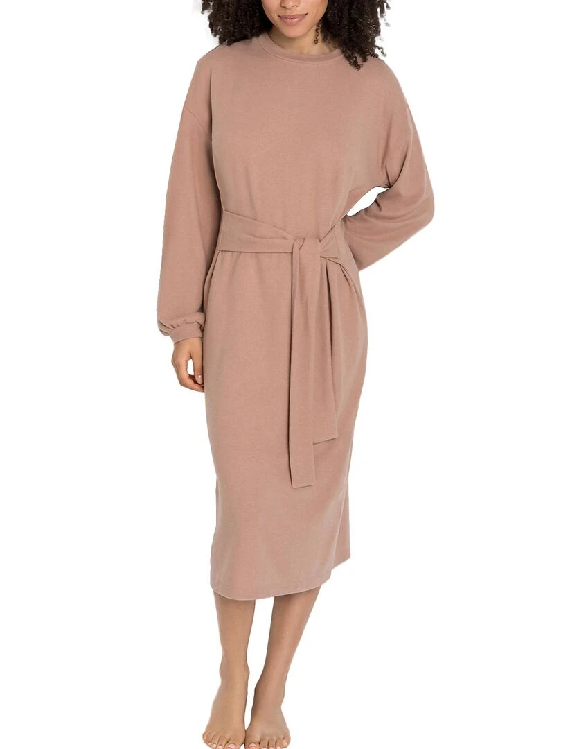 Robe mi longue d'intérieur manches longues Strick Beige