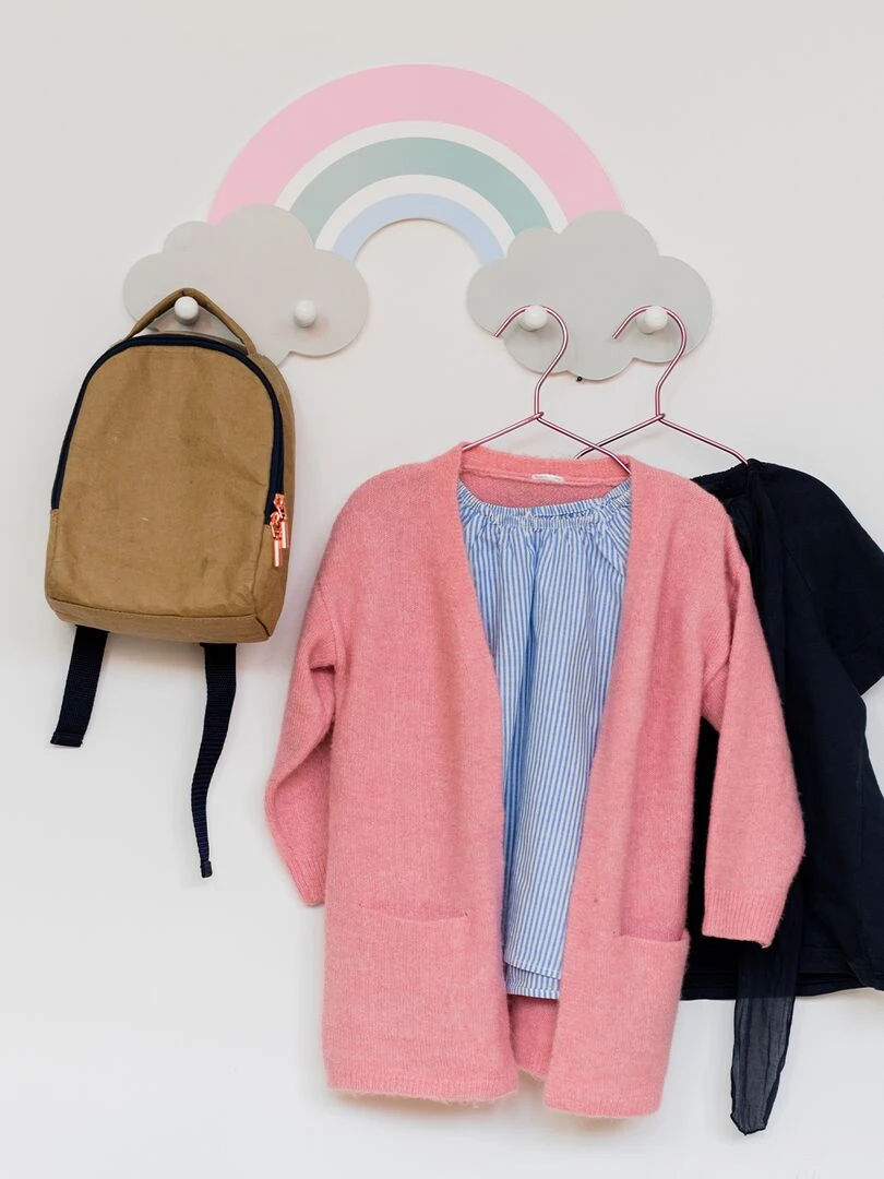 Porte manteau mural forme arc en ciel en bois   Rose pâle