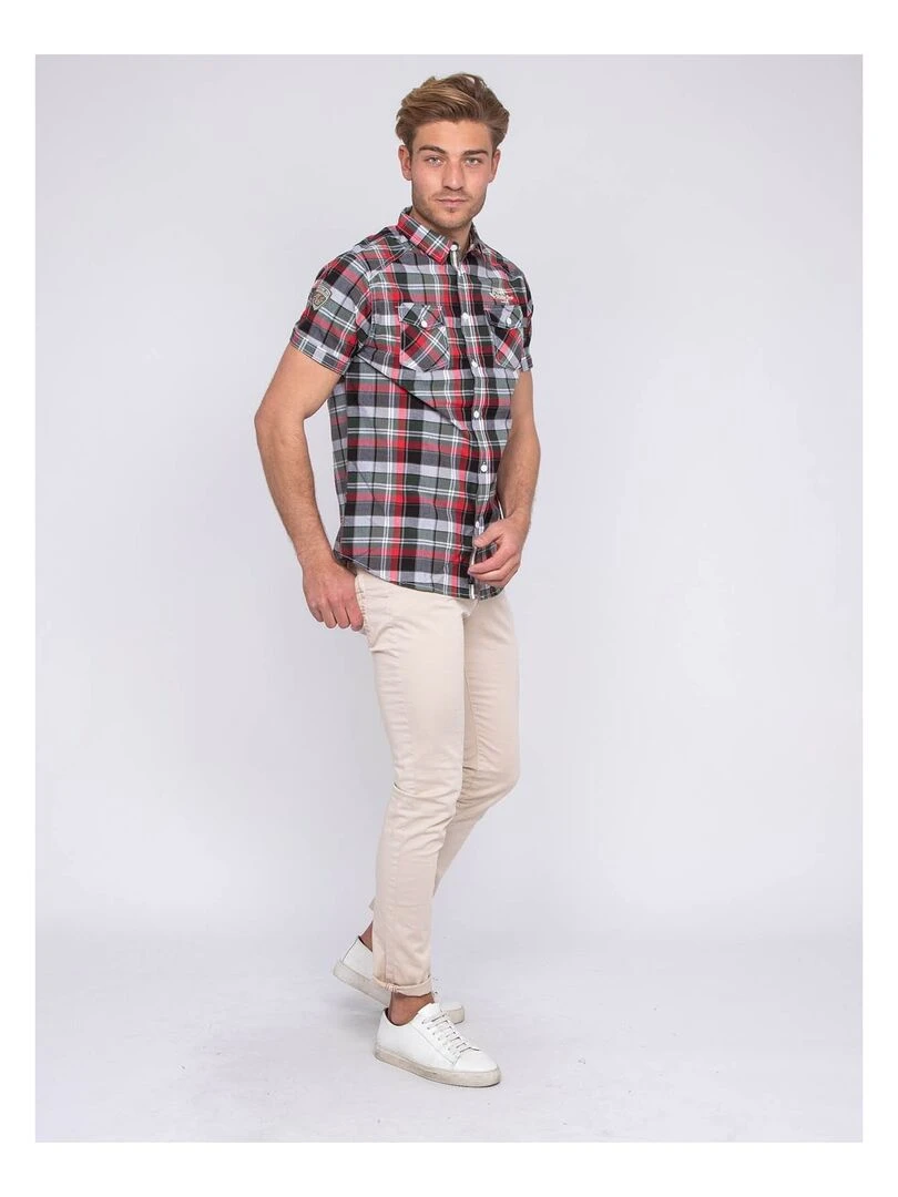 Chemise manches courtes pur coton carreaux DUCCIO   Kaki