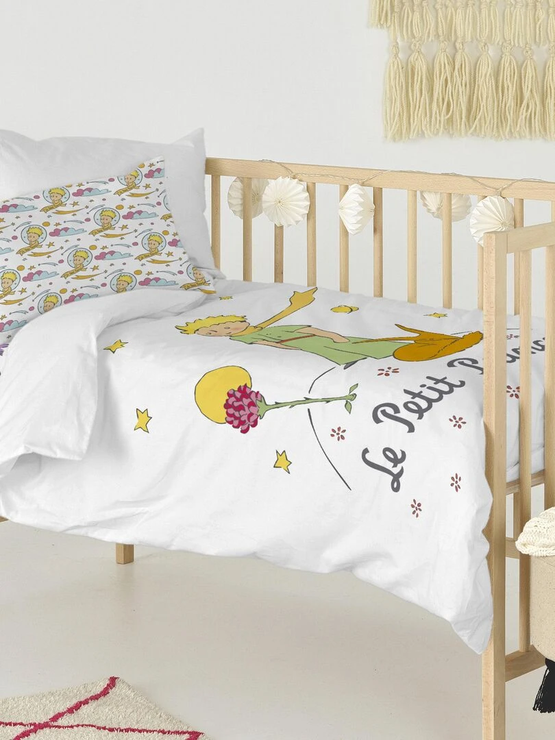 Parure housse de couette 2 pièces Ses amis Berceau "Happyfriday"   Blanc Jaune