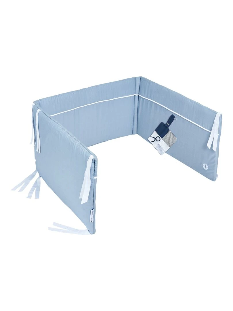 Tour de lit bébé stable en coton 180 x 35 cm Bleu